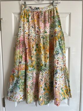 Vintage 60's TOBY TANNER spring floral 100% cotton tiered maxi skirt 00 0 XS 7/8